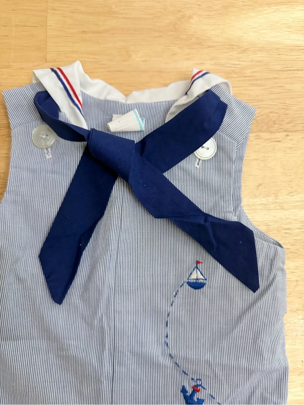 Vintage Nautical Sailor Embroidered Ship Anchor Romper Outfit Baby 6-9 months